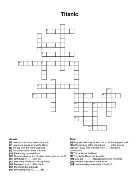 titanic crossword clue|titanic 5 crossword.